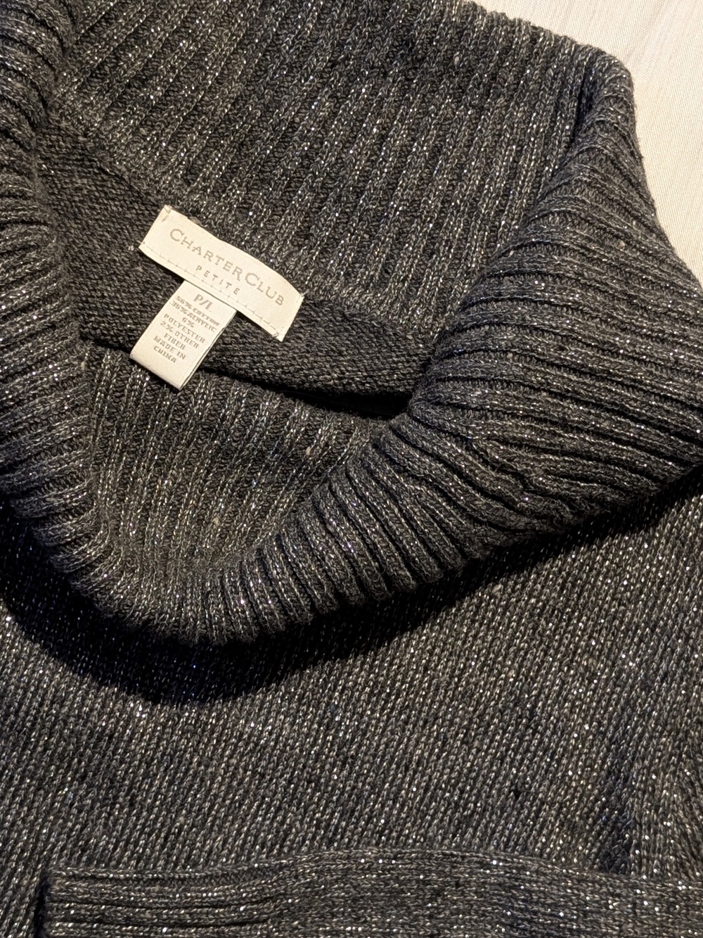 Charcoal Marled Cowl Neck Sweater Size Petite Large - Picture 12 of 13